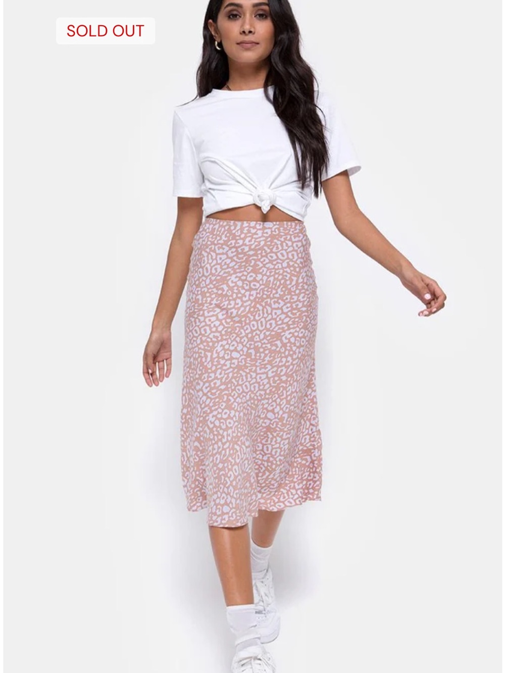 Motel Rocks Tauri High Waisted Floaty Midi Skirt In Leopard Spot in Taupe NEW